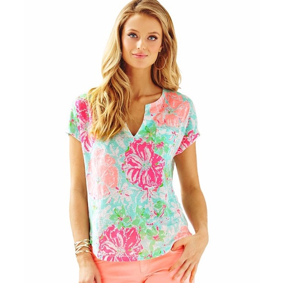 Lilly Pulitzer Tops - Lilly Pulitzer Duval Notch Neckline Linen Top